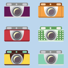 Set of retro cameras. Flat design. Icons for interface.