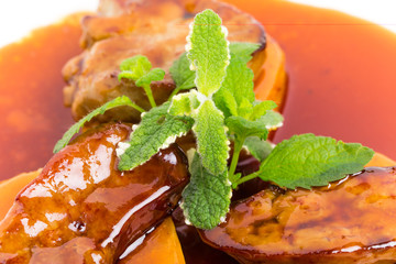 Delicious goose foie gras on baked pears.