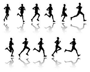 Fototapeta na wymiar marathon runner, 11 steps silhouettes - vector