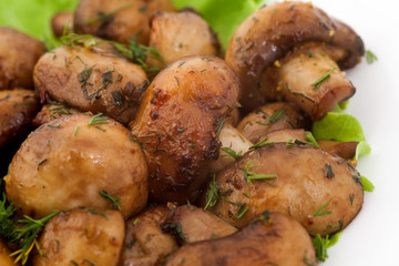 Baked mushrooms in a garlic butter with parsley