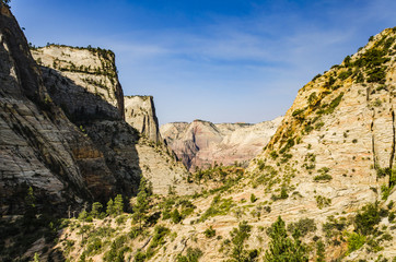 Fototapeta premium Viewpoint of Zion National Park from Observation point trail during sunny daytime