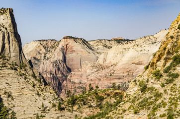 Viewpoint of Zion National Park from Observation point trail during sunny daytime