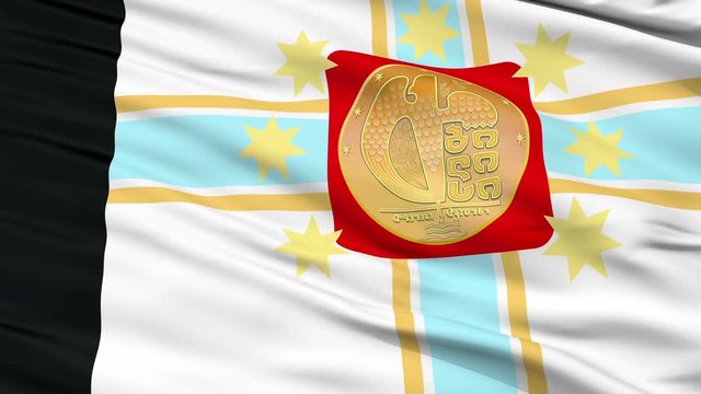 Tbilisi Capital City Flag of Georgia, Close Up Realistic 3D Animation, Seamless Loop - 10 Seconds Long