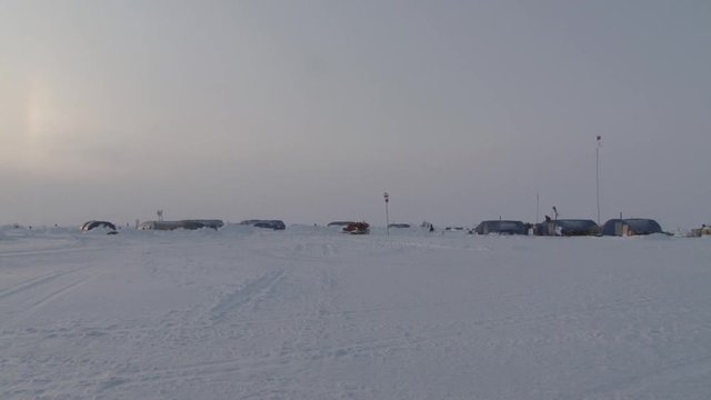 Ice Camp Barneo Arctic near the North Pole. Drift station on frozen Ocean near North Pole. With its integrated ice runway, caters for air borne tourist industry.