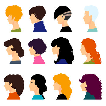 Set of female heads isolated on a white background.
