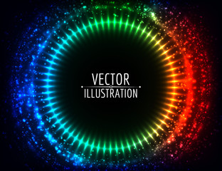 Shining lights abstract circle. Bright round frame. Vector abstract background.