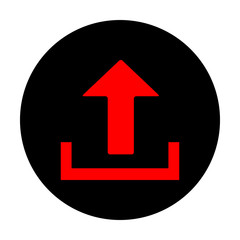 Upload sign. Red vector icon