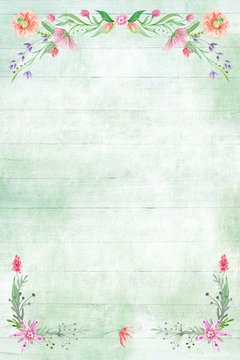 Shabby Chic Wood Background With Floral Vignettes