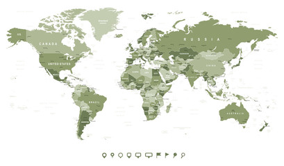 Fototapeta na wymiar Swamp Green World Map - borders, countries and cities -illustrationHighly detailed vector illustration of world map.