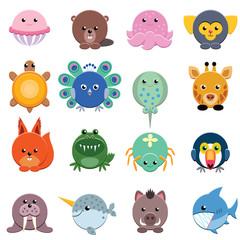 Set of vector animals isolated on white