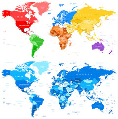 Fototapeta na wymiar Spotted Color and Blue World Map - borders, countries and cities - illustrationHighly detailed colored vector illustration of world map.