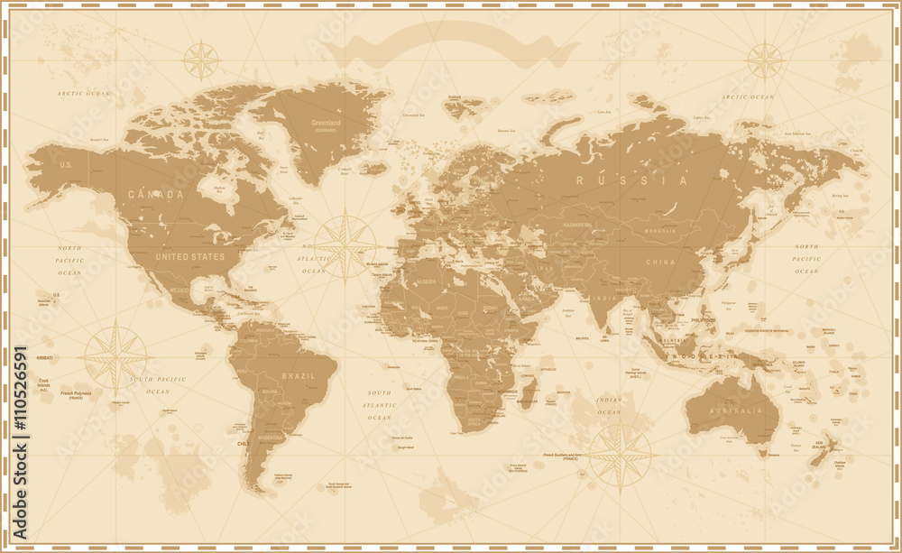 Wall mural old vintage retro world map