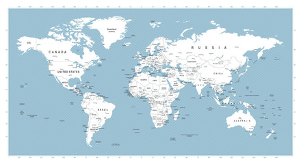 Fototapeta premium White World Map on Round Blue Waves BackgroundHighly detailed vector illustration of world map.
