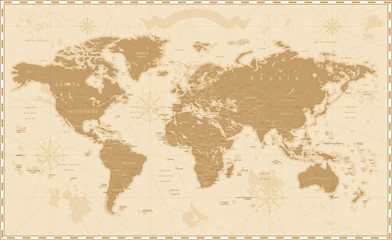 Naklejka premium Stara rocznik retro mapa świata