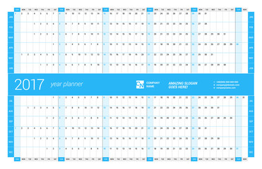 Yearly Wall Calendar Planner Template for 2017 Year. Vector Design Print Template. Week Starts Sunday