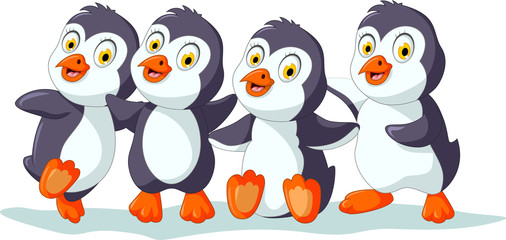 cute four penguins cartoon