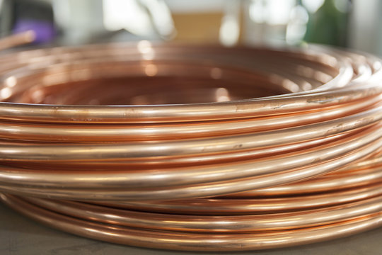 copper pipes close up