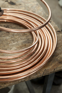copper pipes close up