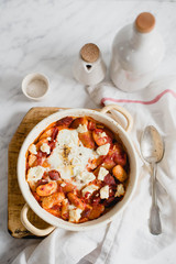 bean with chorizo and eggs