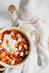 bean with chorizo and eggs