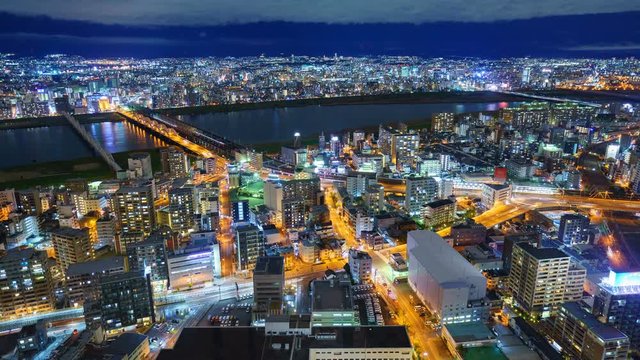 4K Timelapse of Osaka city at night, Japan
