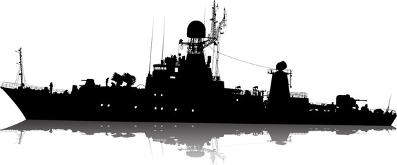 Vector silhouette of the military ship on a white background
