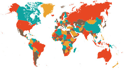Fototapeta na wymiar Green Red Yellow Brown World Map - illustration
