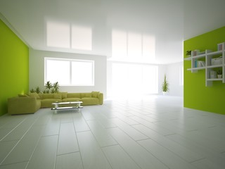white interior design of living room -3D illustration
