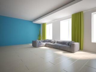 white interior design of living room -3D illustration