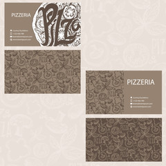 Hand drawn business card template for Pizzeria business . Vector