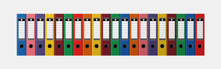 Archive. Colored folders in a row isolated on white background.