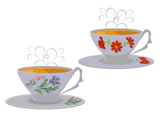 Vector illustration of whites Cups with flower pattern.