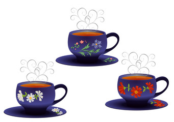 Vector illustration of whites Cups with flower pattern.