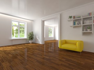 white interior design of living room -3D illustration