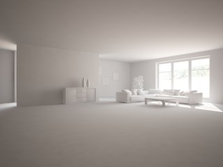 Fototapeta na wymiar white interior design of living room -3D illustration