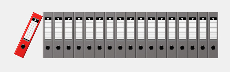 Archive. Folders in a row isolated on white background.