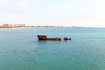 Ship wreck at the coast from Aruba island in the Caribbean Sea