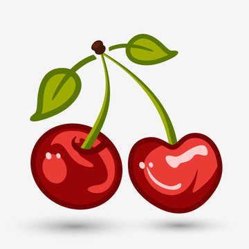 Ripe cherry berries on a white background with shadow