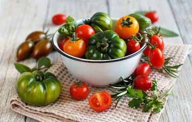 Colorful tomatoes in a bowl