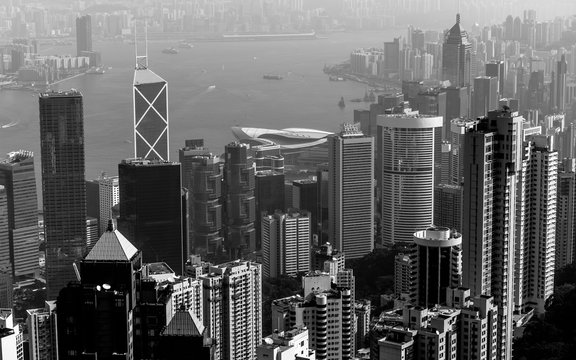 Hong Kong city view in black and white