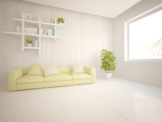 white interior design of living room -3D illustration