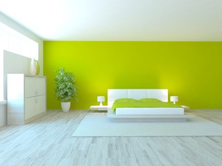 white interior design of bedroom -3D illustration