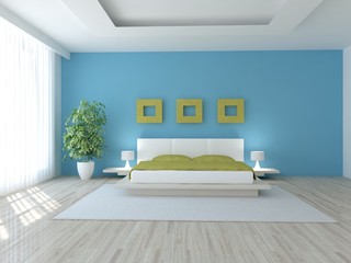 white interior design of bedroom -3D illustration