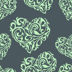 Seamless vector pattern with ornate hearts. Hearts from floral t