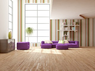 white interior design of living room -3D illustration