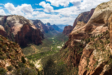 View of Zion National Park from top of Angel’s Landing, Utah, USA