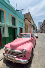 Pink classic american car in Old Havana