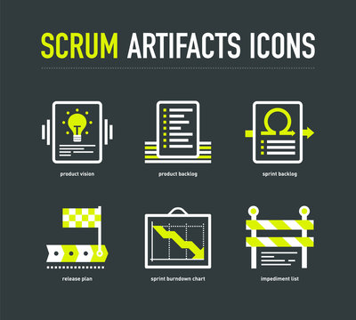 Scrum Artifacts Icons On The Dark Grey Background