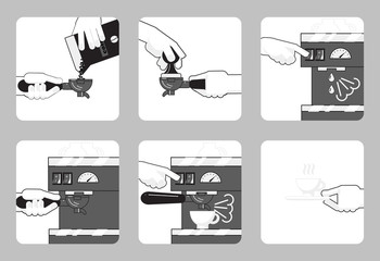 instruction to process preparing coffee in barista machine in ca