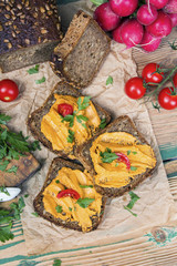 sandwich with tomato pate and chopped parsley - delicious breakfast